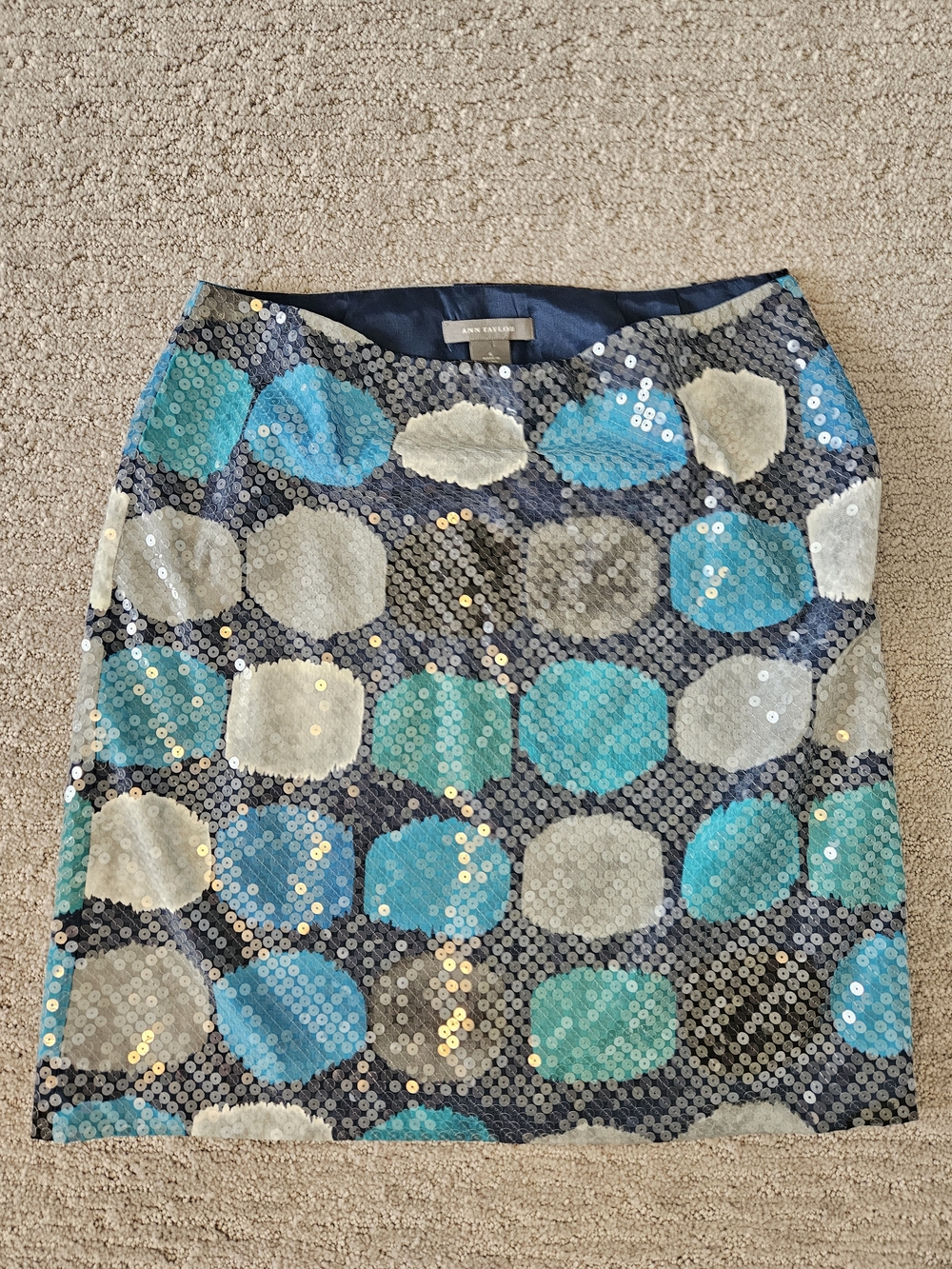 Ann Taylor Teal & Silver Sequin Polka-Dot Pencil Skirt